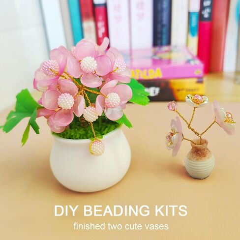Akascord DIY Beading Kits (Two Sets), Mini Desktop Vase Decorations Beaded Flowers Car Ornaments Happy Potted Plants for Beading Enthusiasts to Handmake Comes with Non-Marking Stickers (Pink) in Kuwait