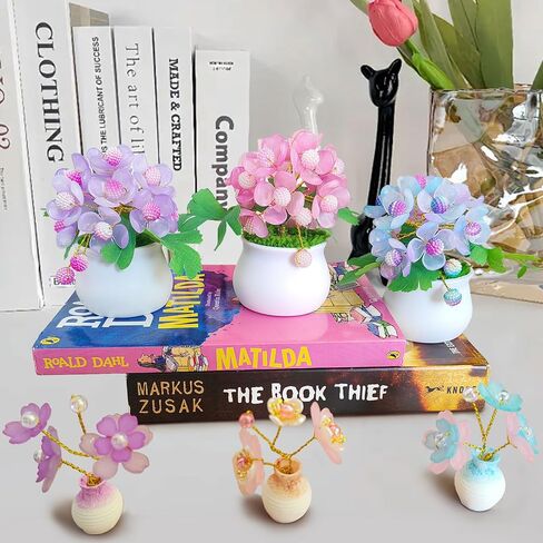 Akascord DIY Beading Kits (Two Sets), Mini Desktop Vase Decorations Beaded Flowers Car Ornaments Happy Potted Plants for Beading Enthusiasts to Handmake Comes with Non-Marking Stickers (Pink) in Kuwait