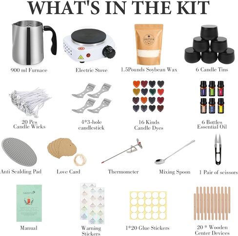 مجموعة صنع الشموع SAEUYVB للبالغين - مجموعة كاملة من لوازم صنع الشموع - مجموعة شموع الصويا - مجموعة صنع شموع الصويا المعطرة للمبتدئين - ديكور مثالي للحياة العائلية in Kuwait