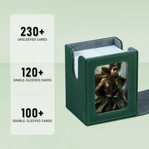 Card Deck Box for MTG with Commander Display for 100+ Double Sleeved Cards, Magnetic Card Storage Box Fits for TCG Sports Trading Cards (Green&Grey) in Saudi Arabia