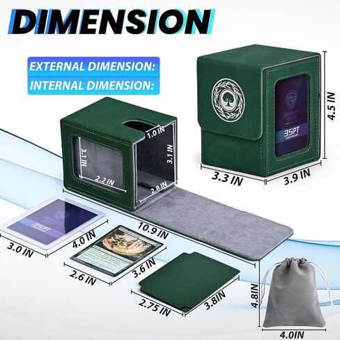 Card Deck Box for MTG with Commander Display for 100+ Double Sleeved Cards, Magnetic Card Storage Box Fits for TCG Sports Trading Cards (Green&Grey) in Saudi Arabia