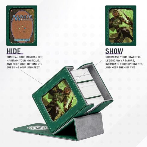 Card Deck Box for MTG with Commander Display for 100+ Double Sleeved Cards, Magnetic Card Storage Box Fits for TCG Sports Trading Cards (Green&Grey) in Saudi Arabia