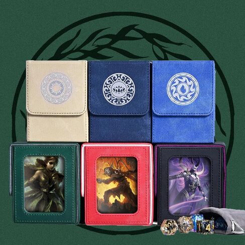 Card Deck Box for MTG with Commander Display for 100+ Double Sleeved Cards, Magnetic Card Storage Box Fits for TCG Sports Trading Cards (Green&Grey) in Saudi Arabia