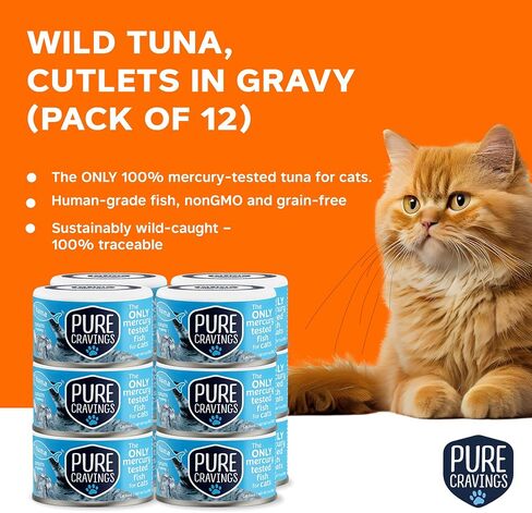 Wet Cat Food Variety Pack Tuna, Salmon, Sardines, Tuna/Salmon in Gravy, 100% Mercury-Tested, Moist Can Fish for Cats, Grain-Free, Protein, Non-GMO, Pack of 12 in Saudi Arabia