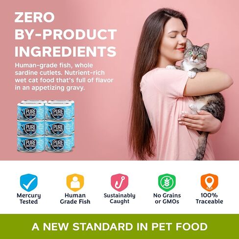 Wet Cat Food Variety Pack Tuna, Salmon, Sardines, Tuna/Salmon in Gravy, 100% Mercury-Tested, Moist Can Fish for Cats, Grain-Free, Protein, Non-GMO, Pack of 12 in Saudi Arabia