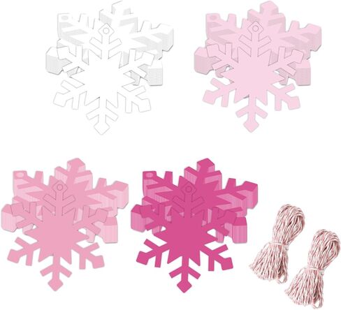 Whaline 120Pcs Christmas Winter Paper Gift Tags Pink White Snowflake Hanging Name Tags with Hemp Rope Snowflake Label Tags for Party Favor Decor Supplies in Saudi Arabia