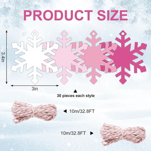 Whaline 120Pcs Christmas Winter Paper Gift Tags Pink White Snowflake Hanging Name Tags with Hemp Rope Snowflake Label Tags for Party Favor Decor Supplies in Saudi Arabia