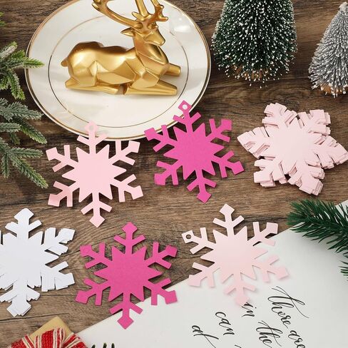 Whaline 120Pcs Christmas Winter Paper Gift Tags Pink White Snowflake Hanging Name Tags with Hemp Rope Snowflake Label Tags for Party Favor Decor Supplies in Saudi Arabia