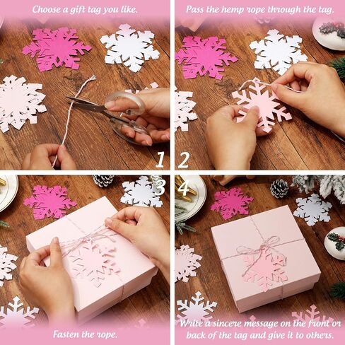 Whaline 120Pcs Christmas Winter Paper Gift Tags Pink White Snowflake Hanging Name Tags with Hemp Rope Snowflake Label Tags for Party Favor Decor Supplies in Saudi Arabia