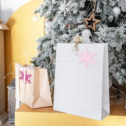 Whaline 120Pcs Christmas Winter Paper Gift Tags Pink White Snowflake Hanging Name Tags with Hemp Rope Snowflake Label Tags for Party Favor Decor Supplies in Saudi Arabia
