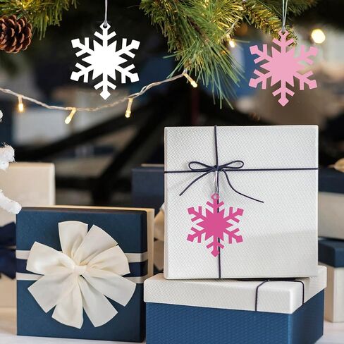Whaline 120Pcs Christmas Winter Paper Gift Tags Pink White Snowflake Hanging Name Tags with Hemp Rope Snowflake Label Tags for Party Favor Decor Supplies in Saudi Arabia