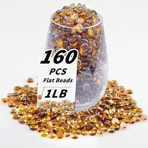 1 LB Red Flat Glass Beads, 160-180PCS Small Glass Marbles, Mini Flat Round Pebbles for Vase Filler and Floral, Fish Tank Rocks Decorative Gemstones for Home and Aquarium Décor