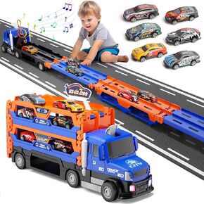 Truck Race Track Toys for Kids,55 Inch Race Track and 6 Die-Cast Metal Toy Cars,Truck Toys with Lights & Sounds, Toddler Truck Toy Gifts for 3 4 5 6 7 Years Old Boys and Girls