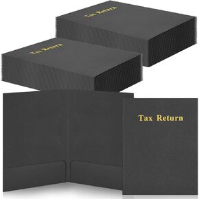 Harloon 40 Pcs Blue Tax Return Folders 12 x 9 Inches 2 Pocket Folders Bulk for Tax Preparers Gold Foil Stamped Heavyweight, Holds 8 x 11 Inches Letter Size Paper (Black)