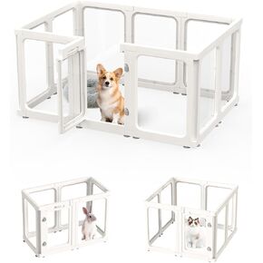 Dog Playpen, Clear Acrylic Plastic Puppy Playpen Indoor, Pet Pen for Puppy Cat Bunny, Transparent Easy Assemble Foldable Whelping Box for Dogs, Puppy Playpen with Gate (23.6" Height, 10PCS)