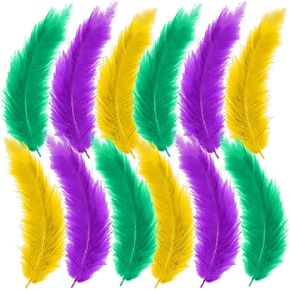 Colorful Feathers for Crafts, 150 Pcs Natural Green Gold Purple Feathers for DIY Craft Mardi Gras Party Decorations Carnival Costume