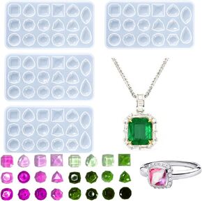 4 PCS Gemstone Silicone Mold Clear Resin Molds Jewelry Casting Molds for Making DIY Crafting, Earring, Pendant, Studs Jewelry Epoxy Crafting Projects
