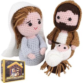 Mad Mags Holy Family Nativity Crochet Kit, Starter Kit with Step-by-Step Video Tutorials, DIY Knitting Supplies, Everything Included