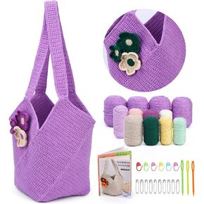 Pnytty Crochet Bag Kit Crochet Kit for Beginners Adult, Crochet Starter Kit - Shoulder Bag Crochet Kit with Step-by-Step Video Tutorials Crochet Yarn, Crochet Hook for Crafting Gift