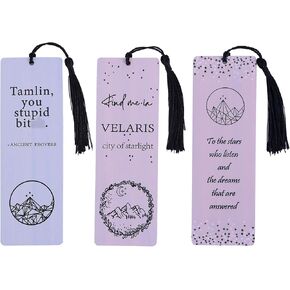 Inspired Bamboo Bookmarks for Women with Silk Tassel - 3-Piece Beautiful Pattern and Quote Book Marks - Perfect Book Markers Merchandise for ACO Fans Tar - Unique Gifts for Book Lovers
