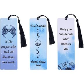 Inspired Bamboo Bookmarks for Women with Silk Tassel - 3-Piece Beautiful Pattern and Quote Book Marks - Perfect Book Markers Merchandise for ACO Fans Tar - Unique Gifts for Book Lovers