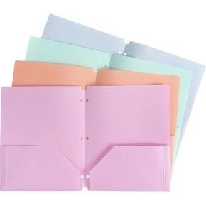 Tamaki 8 Pack Plastic Pocket Folders with 3 Prongs Heavy Duty Plastic Folders for School Office, Assorted Colors for Letter Size Paper