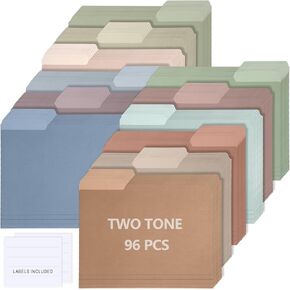 gisgfim 12 Pcs Two Tone Colored File Folders 1/3 Cut Tab Letter Size Manila File Folder with Tabs Decorative Assorted Position File Folders for Office School Business Home Organizer