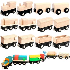 18 Pack DIY Wooden Trains Unfinished Magnetic Wooden Cars Unpainted Wood Crafts Trains for DIY Crafts Project Birthday Gift, 6 Styles