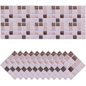 MECCANIXITY 20Pcs Mosaic Tile Stickers, 10 x 10cm Square Wallpaper Self-Adhesive PVC Waterproof Wall Sticker Decals for Kitchen Bathroom Wall DIY Crafts (Style 16)
