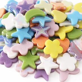 Mosaic Tiles for Crafts Bulk,220g Stained Glass Tiles for Crafts, Heart Flower Star Mosaic Supplies,Mosaic Kits for Student Adults