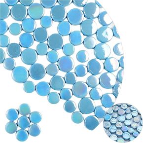 Iridescent Round Glass Mosaic Tiles for Crafts Bulk,1.1LB Mini Circle Mosaic Glass Pieces for Flowerpots, Vases, Cups, Garden and Home Decor DIY Mosaic Making Supplies (Green)