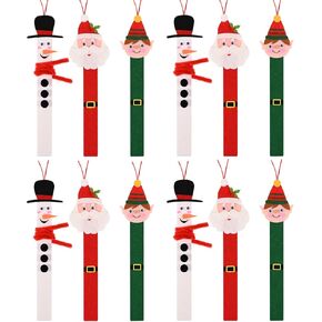 12 Sets Christmas Snowman Craft Felt Stick Ornament Kit Christmas Santa Elf Winter DIY Arts and Craft Kit Bulk for Holiday Simple Craft Home Activities