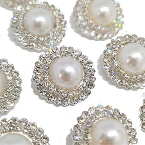20PCS Round Faux Crystal Pearl Buttons Rhinestone Buttons Fashion Metal Round Buttons Silver Buttons for Sewing Clothing DIY Decor (20MM)