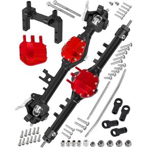 RC Alloy Front Rear Portal Axle Upgrades Part for 1/10 RC Crawler Axia1 SCX10 90046 90047,Aluminium Front Rear Complete Portal Housing,Black w/Red