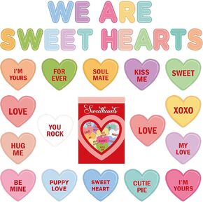 Valentine's Day Candy Heart Bulletin Board Cutouts Classroom Decoration 97Pcs We are Sweet Hearts Cut Outs Colorful Love School Craft Projects Valentines Wedding Anniversary Party Wall Decor
