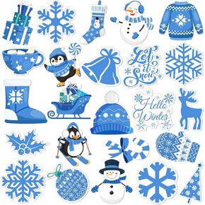 Nezyo 200 Pcs Winter Bulletin Board Decorations Christmas Snowman Penguin Snowflakes Cutouts for Bulletin Board Holiday Cut-Outs with 400 Glue Point for Wonderland Party Classroom School Home