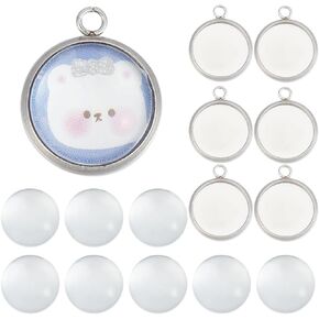SUNNYCLUE 1 Box 80Pcs Pendant Trays Set Rectangle Pendant Tray Stainless Steel Bezel Tray Pendant Cabochon Settings Cabochon Blanks Bezel Trays for Jewelry Making Charms DIY Earrings Bracelets