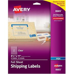 Avery 8665 Inkjet Mailing Labels, Full Sheet, 8-1/2-Inch x11-Inch , 25/PK, Clear