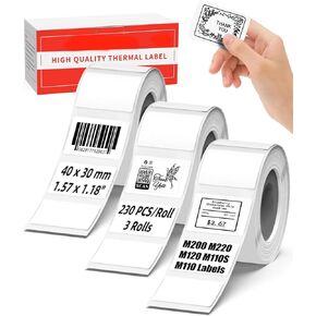 M110 Thermal Labels, White M110 M220 Labels - 1.57x1.18(40x30mm), Original Print Master Labels Compatible with Phomemo M110 M220 M200 M150 M250 M260 Printer Labels 3 Rolls, 690 Labels
