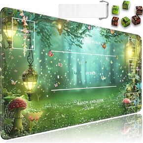 MTG Playmat, 24 x 14 in TCG Playmat with Zones for Magic The Gathering, Ultra pro Trading Card Game Playmats with Storage Bag and 6 Dice, MTG Table Mat Card Accessories, Magic Green Forest Pattern