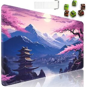 MTG Playmat + Drawstring Travel Pouch + 6 Dice Counter, for Tabletop Trading Card Game Playmats or Large Mouse Pad, Anti-Slip Rubber 24 x 14 in, Japanese Anime Samurai TCG Playmat
