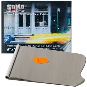 SoHo Urban Artist Disposable Paper Palettes - Grey-Toned 40-Sheet Paper Palette for Plein Air, Painting, Traveling, & More! - [Rectangle - 9x12"]
