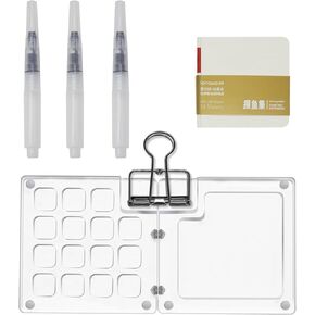 15 Grids Palette Travel Watercolor Set, Transparent Miniature Painting Kit Sketchable Travel Pocket Watercolor Palette with Binder Clip, Portable Watercolor Kit for Kid Student Painter Artist