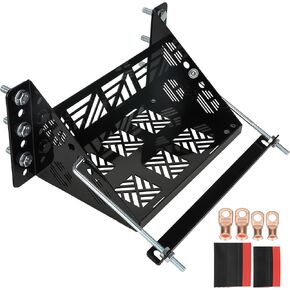 Heavy Duty Metal Battery Mounting Tray, Universal Bot-in Steel Battery Box Mount Bracket for Car Trailer Boat Truck Marine, Waterproof Battery Tray Holder Fits up to 10.63"× 7.06"× 7.5" Battery