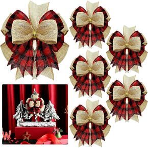 Chuangdi 6 Pcs Christmas Premade Bows for Wreaths Buffalo Plaid Bows Xmas Plaid Gift Bows Burlap Wreaths Bows Christmas Tree Topper for Wedding Holiday Thanksgiving(Red and Black)