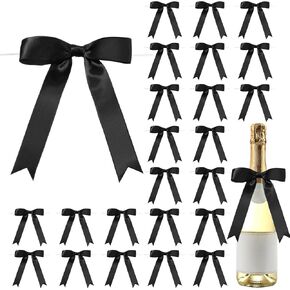 Riceshoot 24 Pcs Satin Ribbon Twist Tie Bows 5 x 7 Inch Large Decorating Ribbon Gift Bows Christmas Bows for Gift Wrapping Champagne Bottle Cake Treat Bag DIY Craft Wedding Birthday Party(Black)