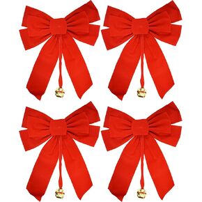 مجموعة مكونة من 2 من أقواس عيد الميلاد المخملية الحمراء الكبيرة مع جرس معدني متدلي - مقاس 25.4 سم × 38.1 سم للداخل فقط in Kuwait