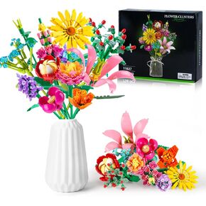 756 PCS Flower Bouquet Building Sets - 11 Kinds of Building Block Flowers, Botanical Collection Crafts Set for Home Office Decoration, Valentines Day for Adults Girl, No Vase