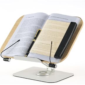 Book Stand for Reading, Book Holders for Reading Hands Free, with Acrylic Light & 360° Rotating Base, or as a Shtender, Includes an Elegant Pen by Akem Products