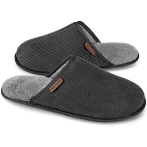 VeraCosy Men's Scuff Slippers Corduroy Warm Comfy Non-slip Bedroom Indoor Slip-on House Shoes with Faux Shearling Lining